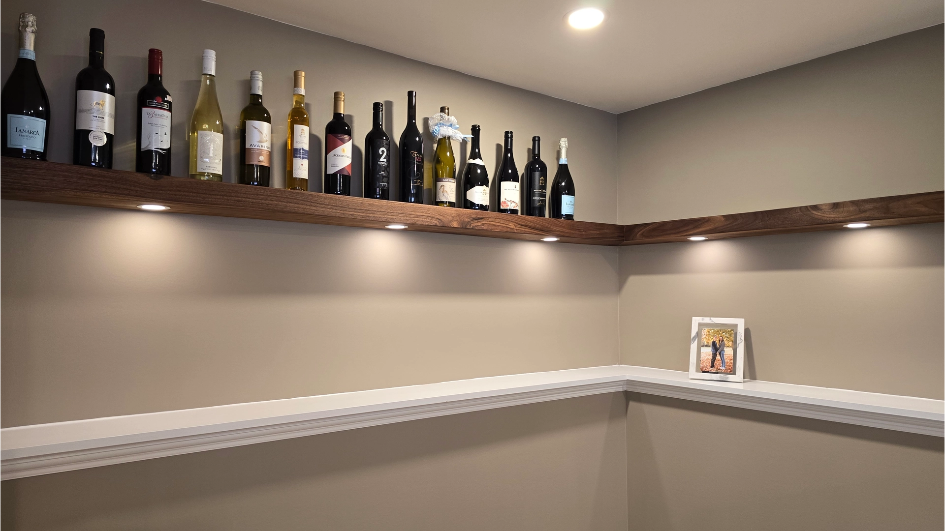 Custom walnut floating shelves